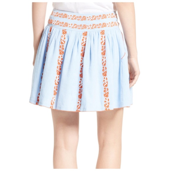 TORY BURCH Embroider Bead Embellished Alexandria Mini Skirt, Silverlake, Size 14 - Picture 2 of 7